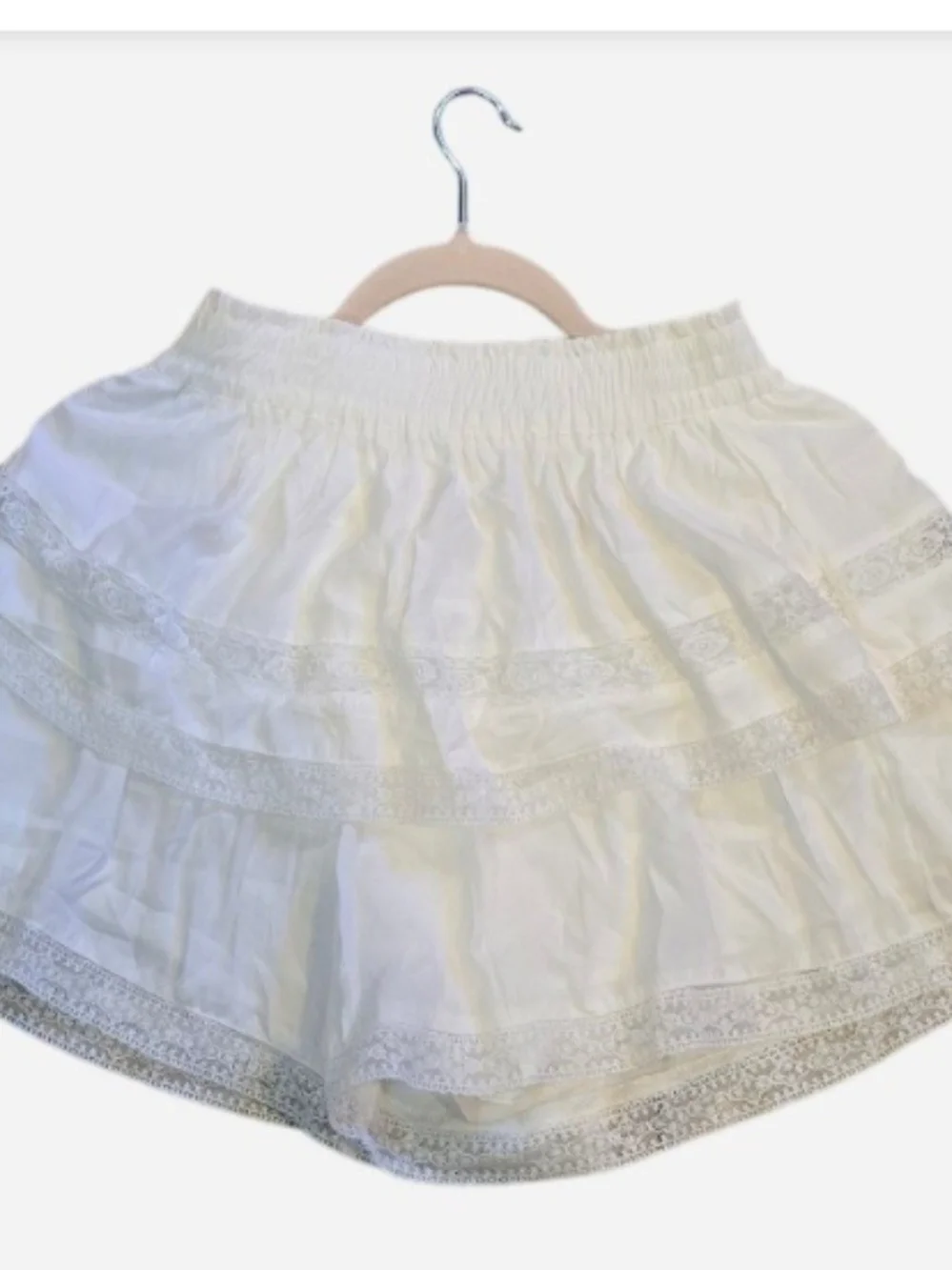 Cottagecore White Ruffle Lace Tiered Mini Skirt / Skort With Elastic Waist